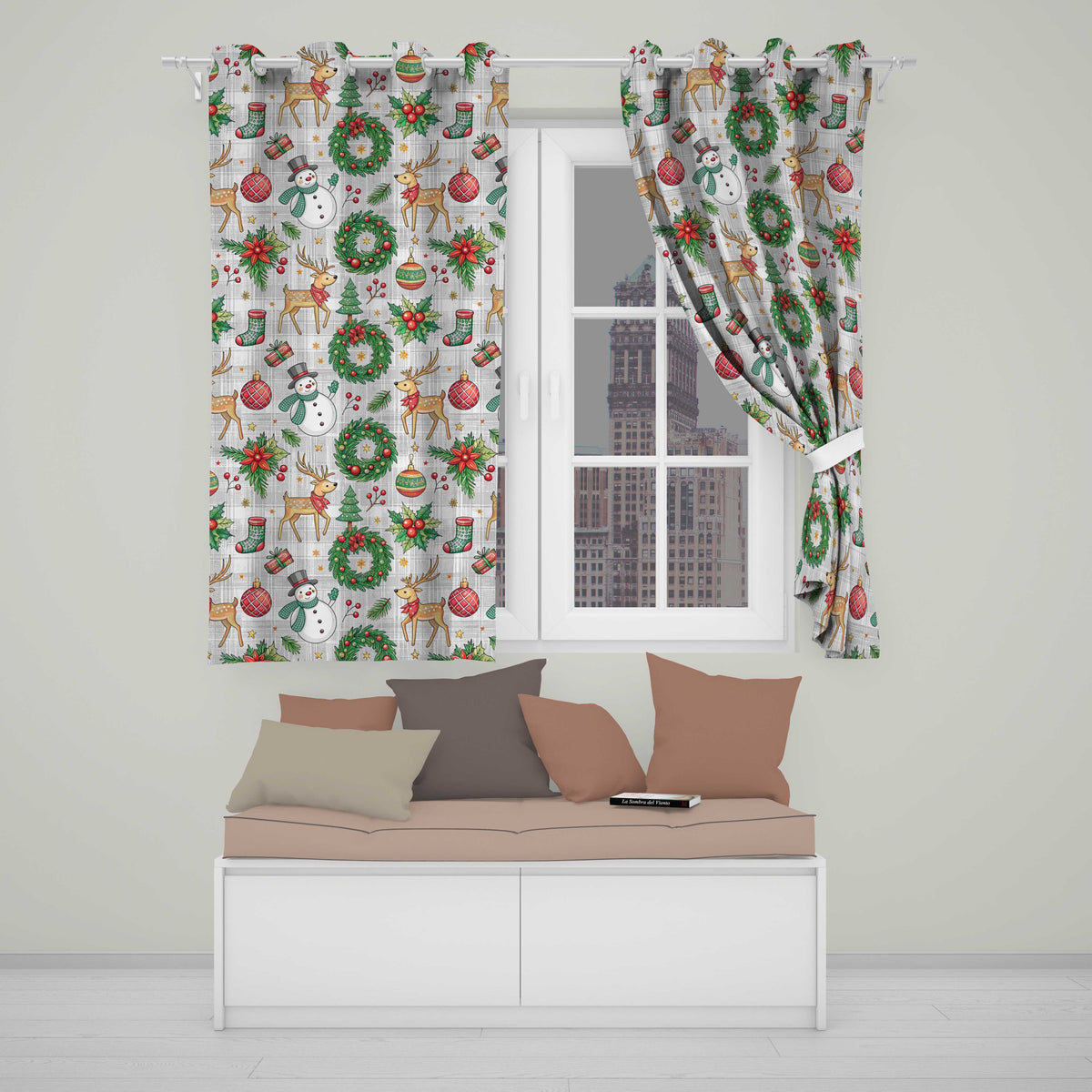 Holiday Snowman Reindeer  Seamless Pattern  Readymade Eyelet Ring Top Thermal 100% Blackout Curtains