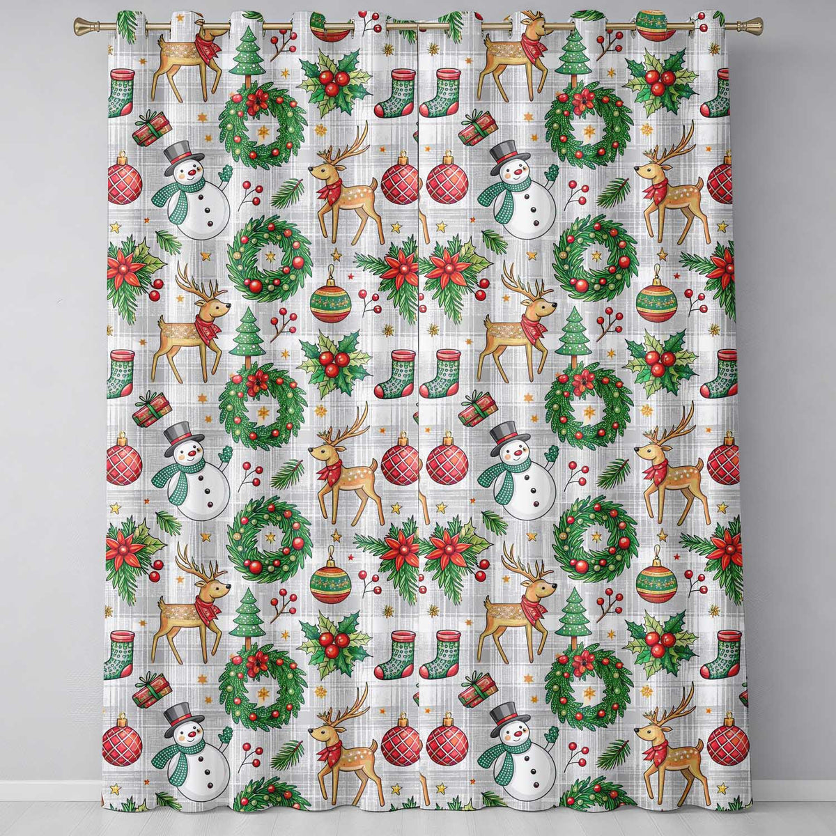 Holiday Snowman Reindeer  Seamless Pattern  Readymade Eyelet Ring Top Thermal 100% Blackout Curtains
