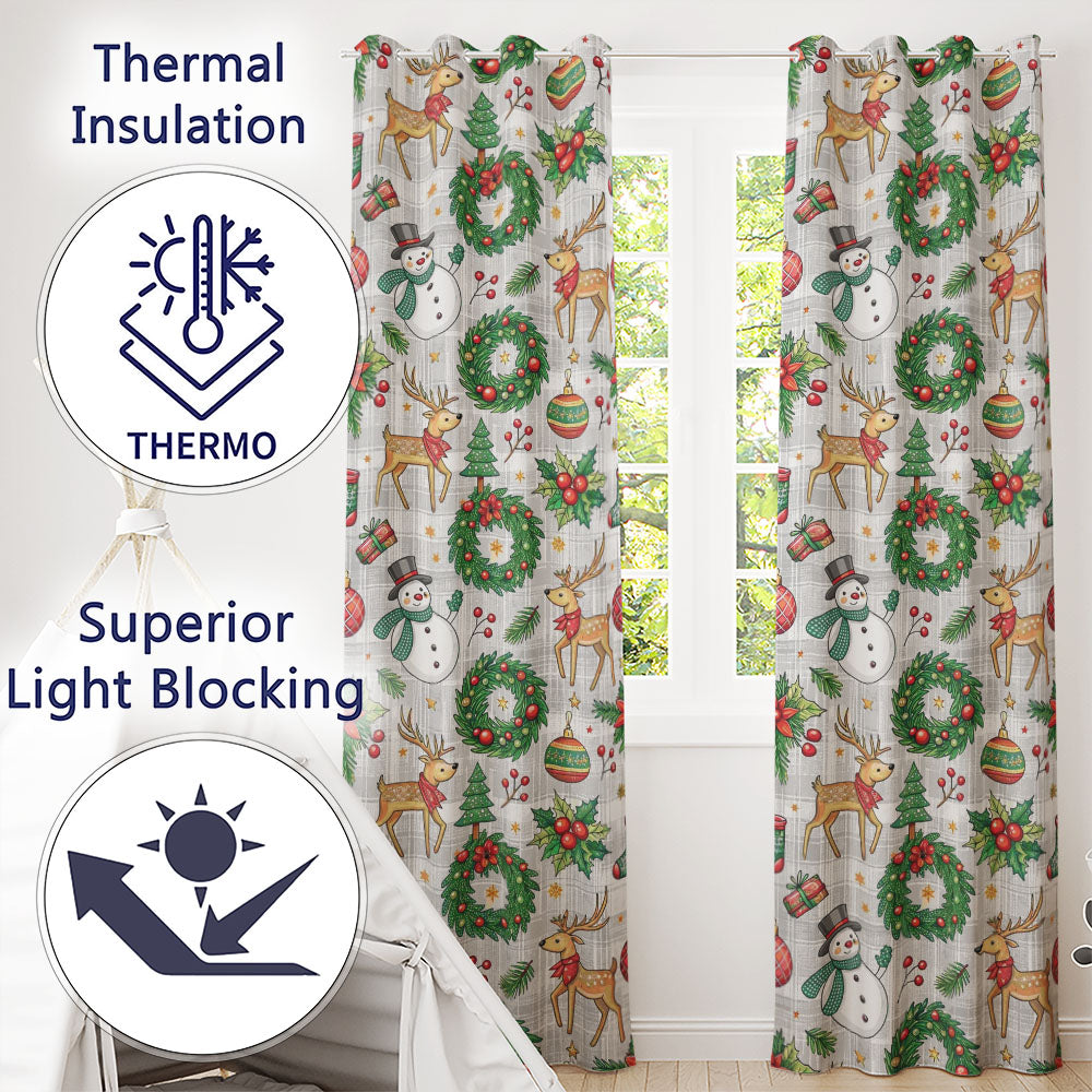 Holiday Snowman Reindeer  Seamless Pattern  Readymade Eyelet Ring Top Thermal 100% Blackout Curtains