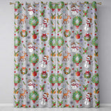 Winter Holiday Snowman Reindeer Wreath Seamless  Readymade Eyelet Ring Top Thermal 100% Blackout Curtains