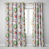 Winter Holiday Snowman Reindeer Wreath Seamless  Readymade Eyelet Ring Top Thermal 100% Blackout Curtains