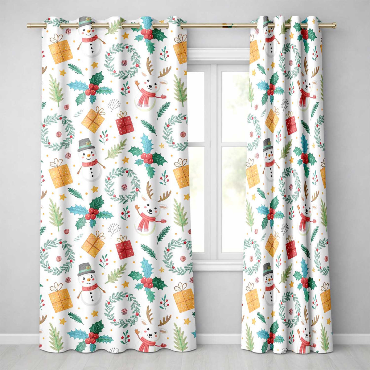Christmas Plaid Snowman Reindeer Festive Seamless  Readymade Eyelet Ring Top Thermal 100% Blackout Curtains