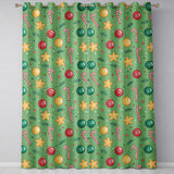 Christmas Candy Cane Baubles Stars Green Festive Seamless  Readymade Eyelet Ring Top Thermal 100% Blackout Curtains