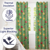 Christmas Candy Cane Baubles Stars Green Festive Seamless  Readymade Eyelet Ring Top Thermal 100% Blackout Curtains