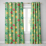 Christmas Candy Cane Baubles Stars Green Festive Seamless  Readymade Eyelet Ring Top Thermal 100% Blackout Curtains