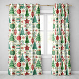 Christmas Ornaments Trees Snowflakes Checkered Festive Seamless  Readymade Eyelet Ring Top Thermal 100% Blackout Curtains