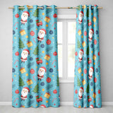 Santa Gifts Christmas Tree Blue Festive Seamless  Readymade Eyelet Ring Top Thermal 100% Blackout Curtains