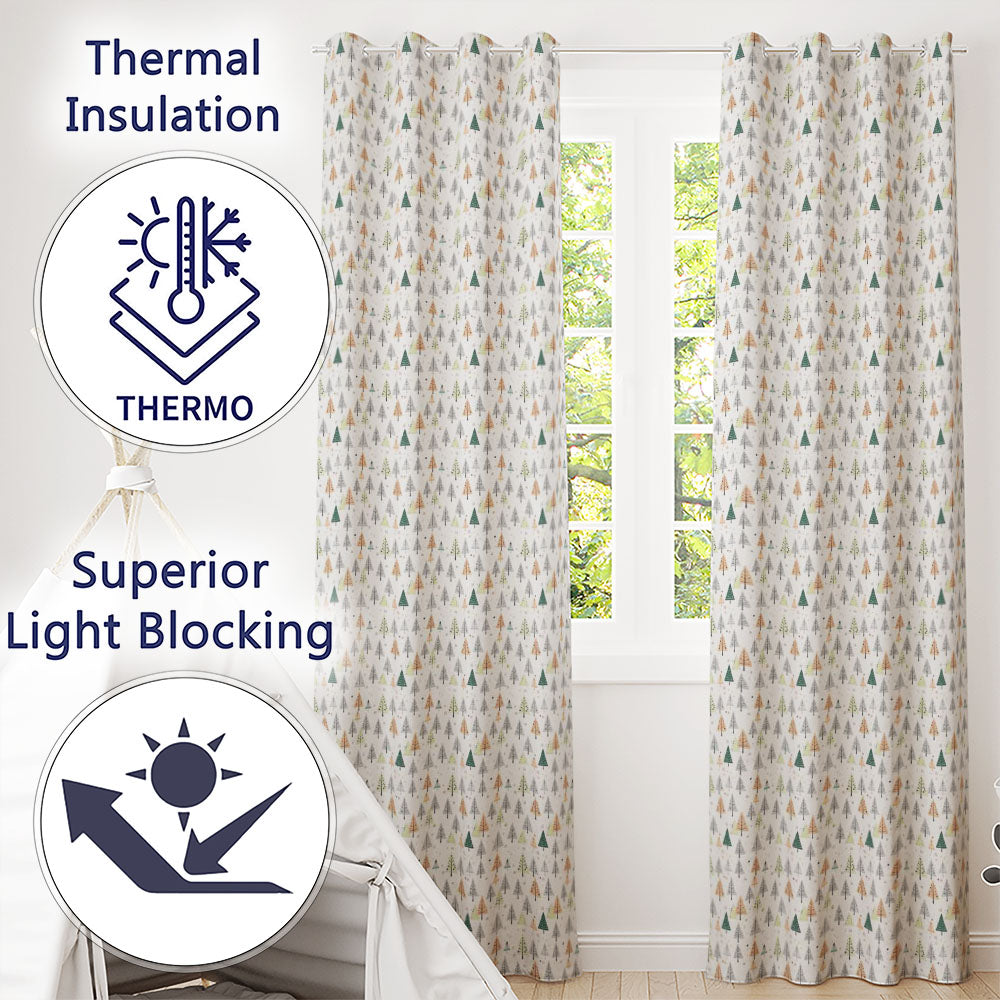 Pastel Christmas Trees Scandinavian Neutral Seamless  Readymade Eyelet Ring Top Thermal 100% Blackout Curtains