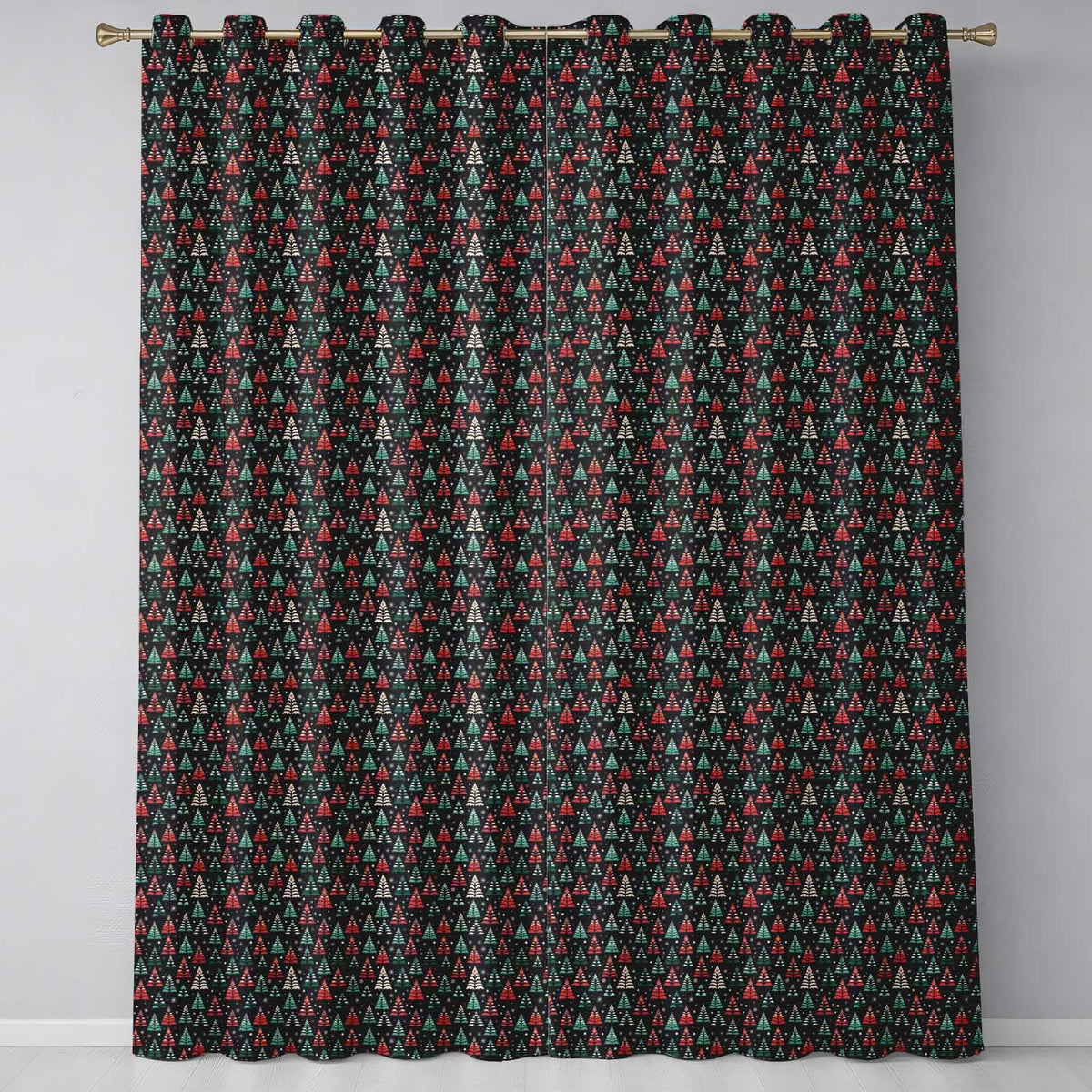 Dark Background Christmas Trees  Festive Seamless  Readymade Eyelet Ring Top Thermal 100% Blackout Curtains