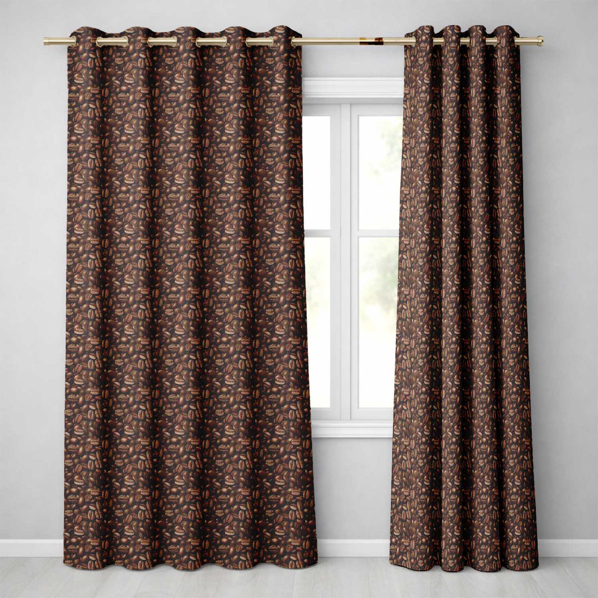 Watercolor Coffee Beans Mixed Seeds Seamless  Readymade Eyelet Ring Top Thermal 100% Blackout Curtains