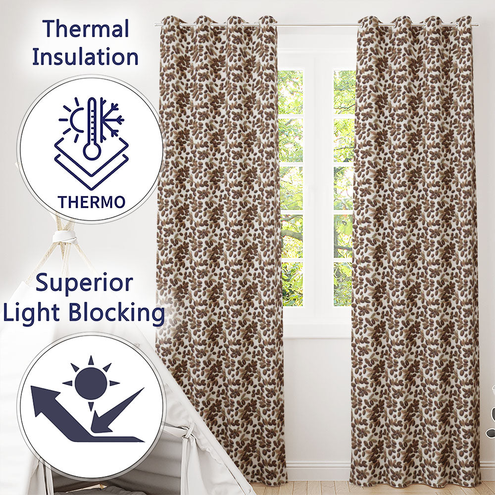Realistic Roasted Coffee Beans Scatter Seamless  Readymade Eyelet Ring Top Thermal 100% Blackout Curtains