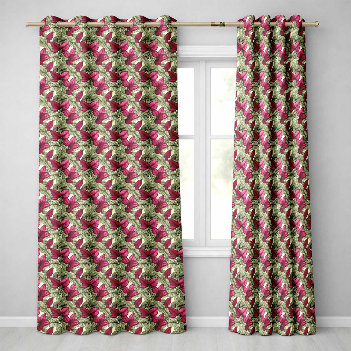 Light Pastel Botanical Leave Elegant Seamless  Readymade Eyelet Ring Top Thermal 100% Blackout Curtains