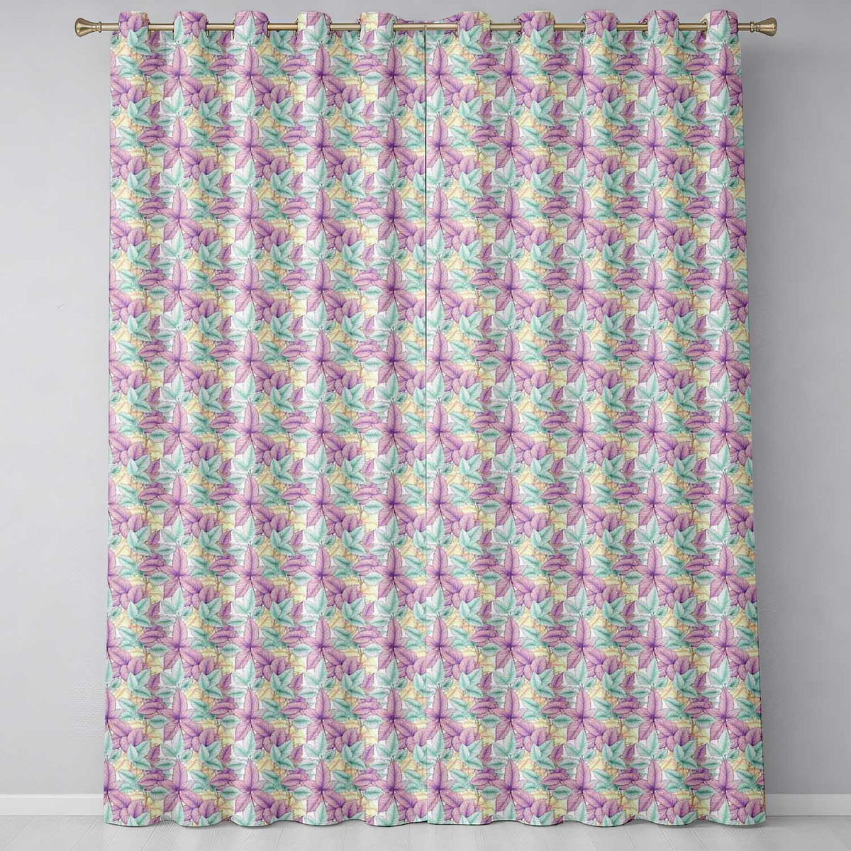 Pastel Purple Leaf Viness  Readymade Eyelet Ring Top Thermal 100% Blackout Curtains