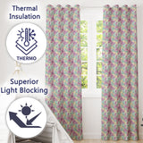 Pastel Purple Leaf Viness  Readymade Eyelet Ring Top Thermal 100% Blackout Curtains