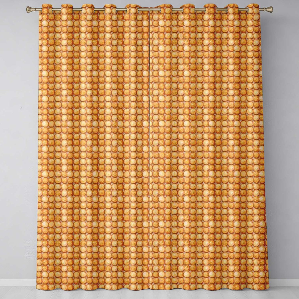 Golden Honeycomb Pastry Repeat Readymade Eyelet Ring Top Thermal 100% Blackout Curtains