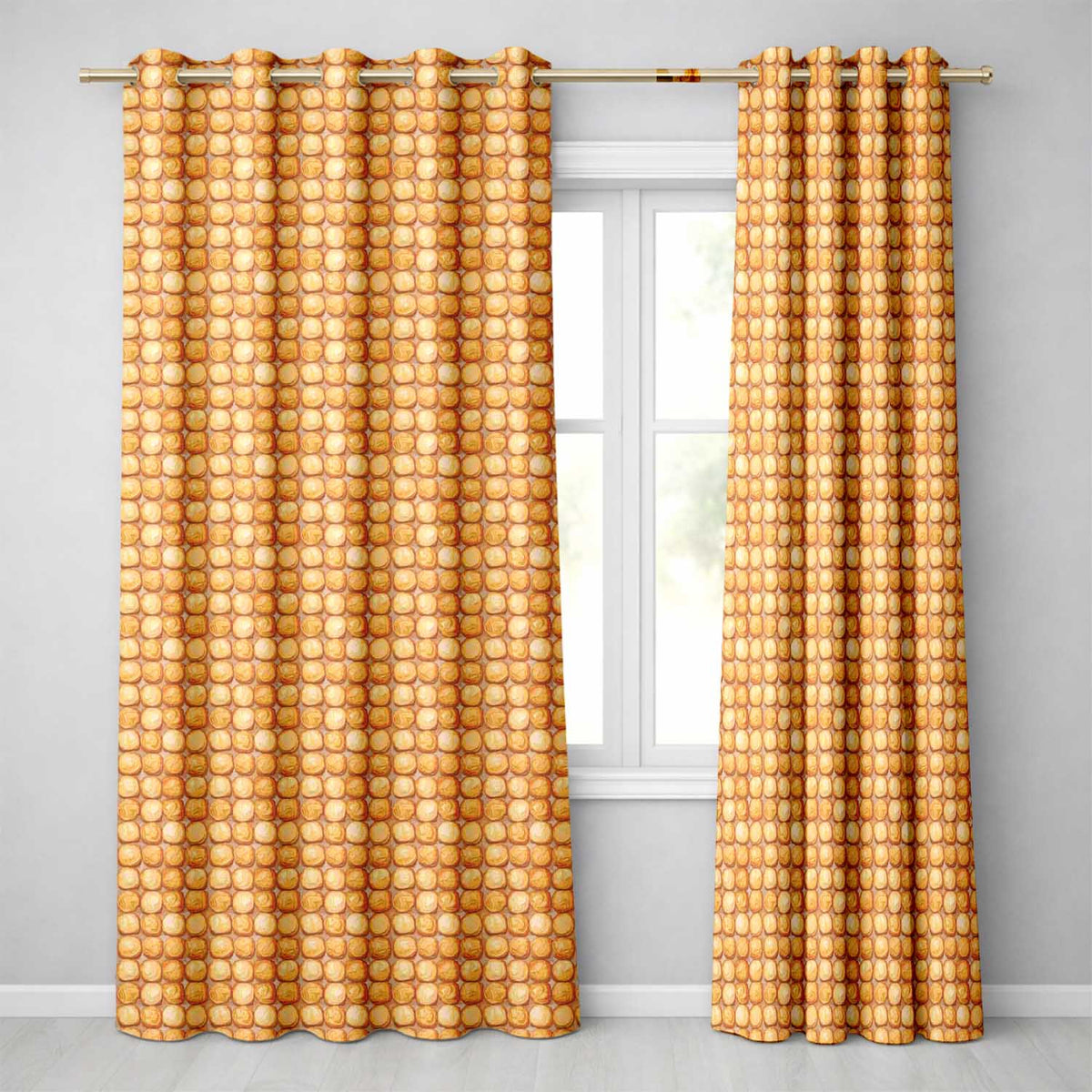 Golden Honeycomb Pastry Repeat Readymade Eyelet Ring Top Thermal 100% Blackout Curtains