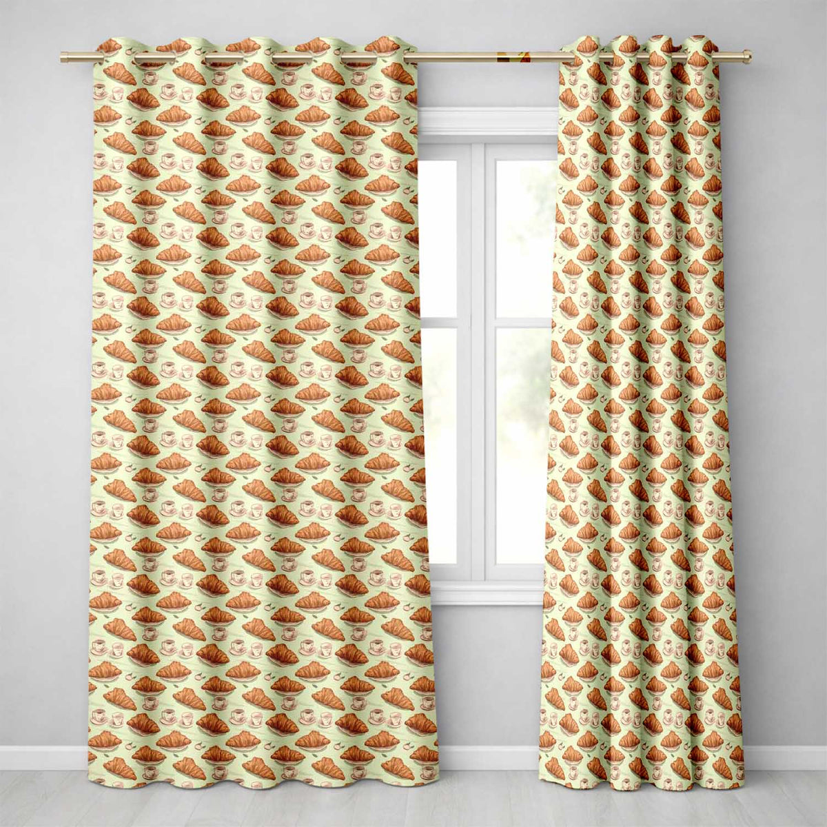 Croissant and Coffee French Breakfast Seamless  Neutral Background  Readymade Eyelet Ring Top Thermal 100% Blackout Curtains