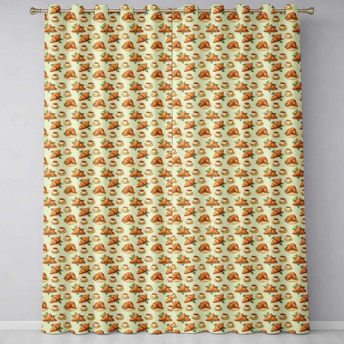 Vintage Bakery Croissants  Readymade Eyelet Ring Top Thermal 100% Blackout Curtains