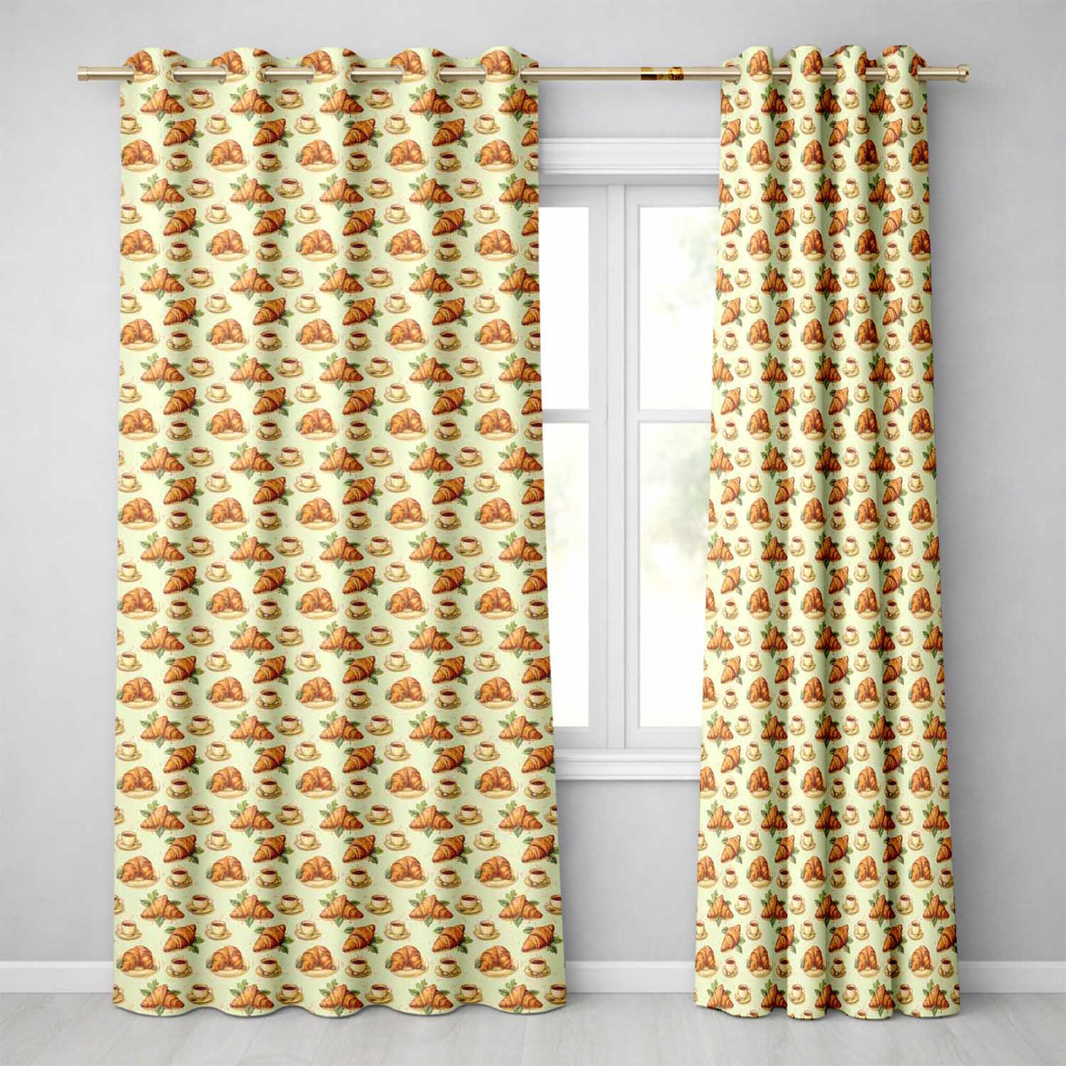 Vintage Bakery Croissants  Readymade Eyelet Ring Top Thermal 100% Blackout Curtains