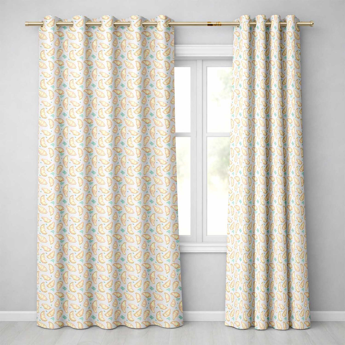 Pastel Pastry Croissantss  Readymade Eyelet Ring Top Thermal 100% Blackout Curtains