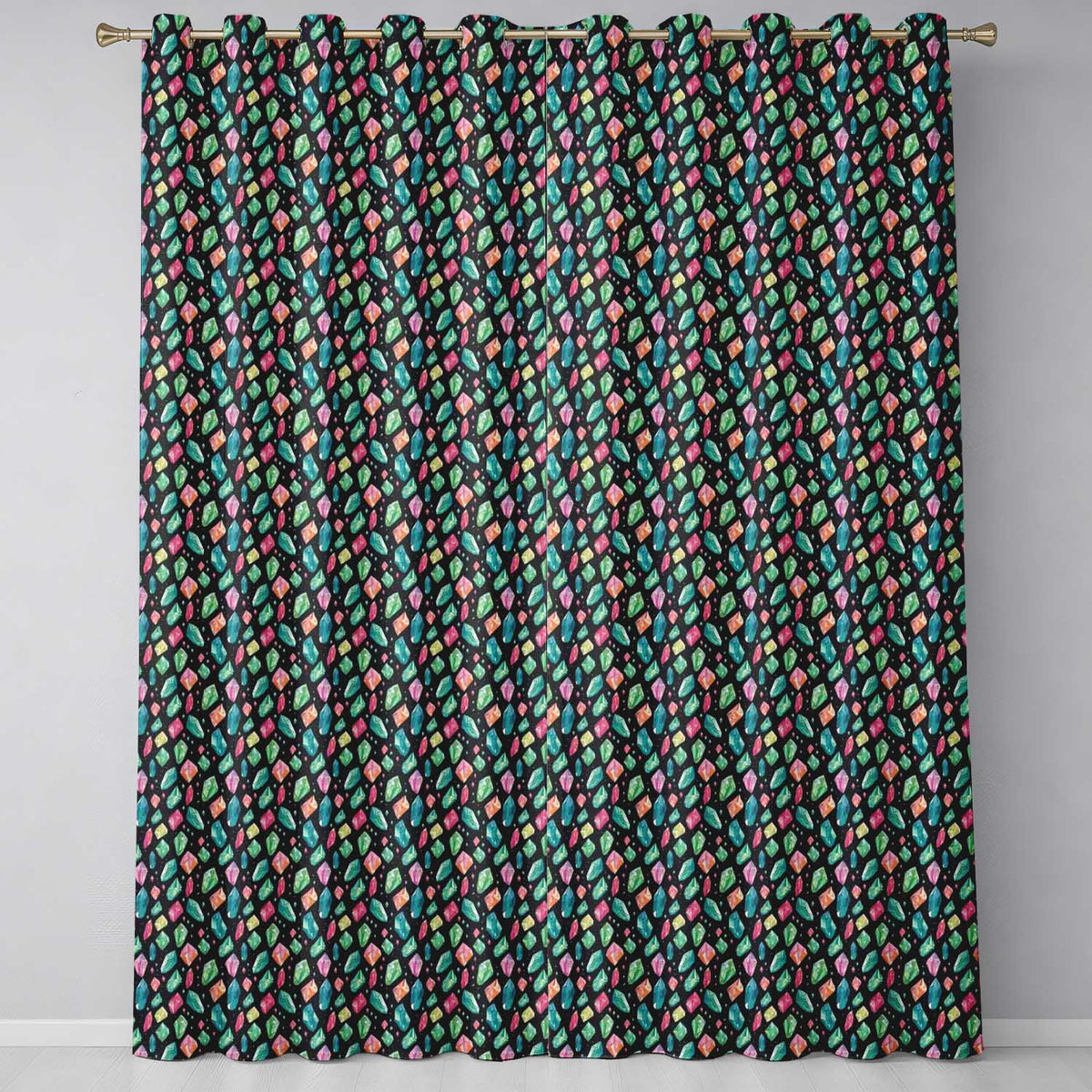 Bright Faceted Gemstone Seamless  Dark Background Jewel Illustration  Readymade Eyelet Ring Top Thermal 100% Blackout Curtains
