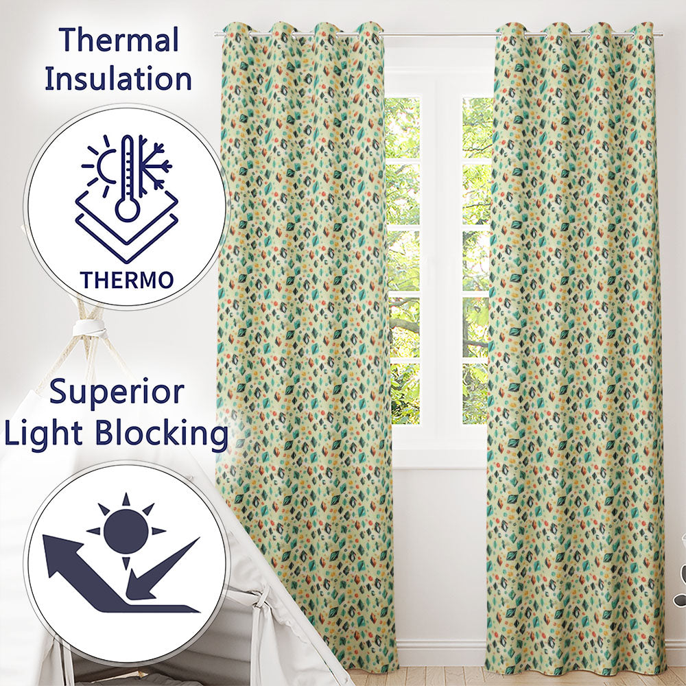 Decorative Crystal Floral Seamless  Pastel Gemstone Botanical Design  Readymade Eyelet Ring Top Thermal 100% Blackout Curtains