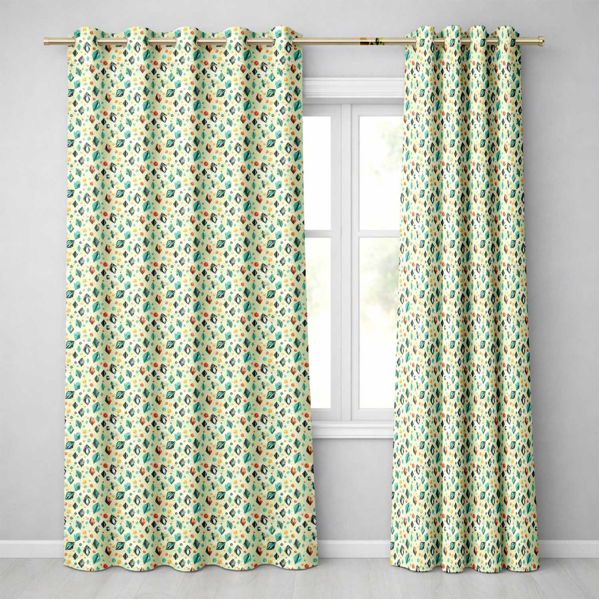 Decorative Crystal Floral Seamless  Pastel Gemstone Botanical Design  Readymade Eyelet Ring Top Thermal 100% Blackout Curtains
