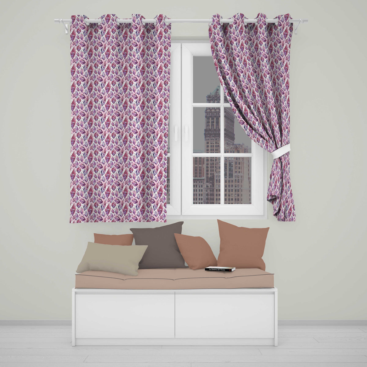 Purple Pink Watercolor Crystal Gem Seamless  Readymade Eyelet Ring Top Thermal 100% Blackout Curtains