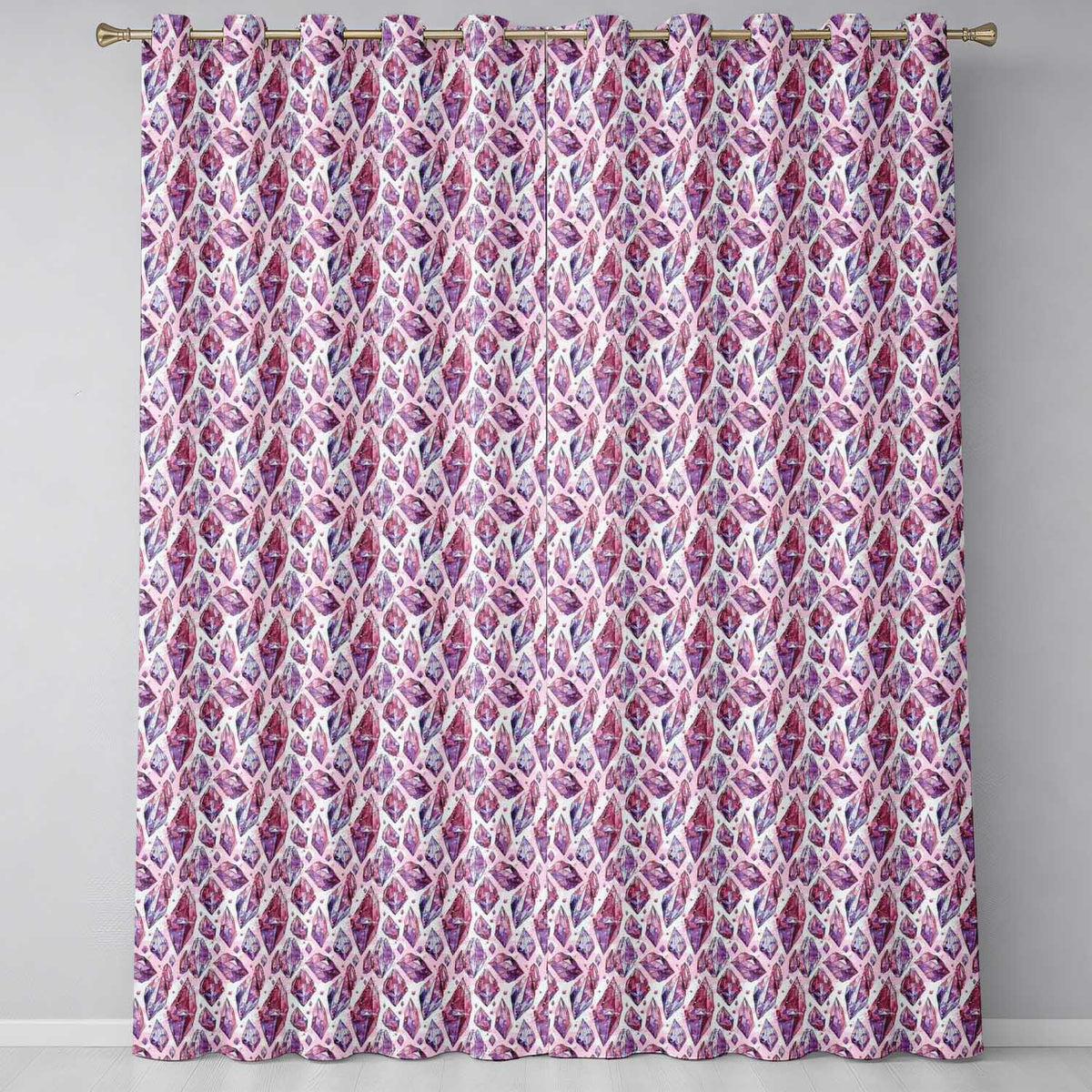 Purple Pink Watercolor Crystal Gem Seamless  Readymade Eyelet Ring Top Thermal 100% Blackout Curtains