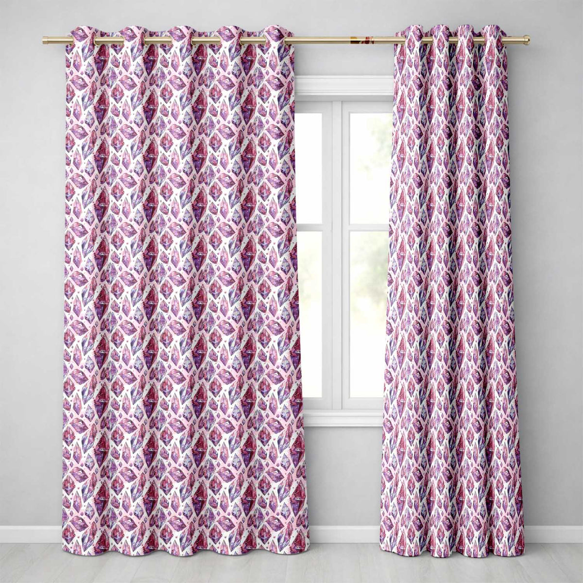 Purple Pink Watercolor Crystal Gem Seamless  Readymade Eyelet Ring Top Thermal 100% Blackout Curtains