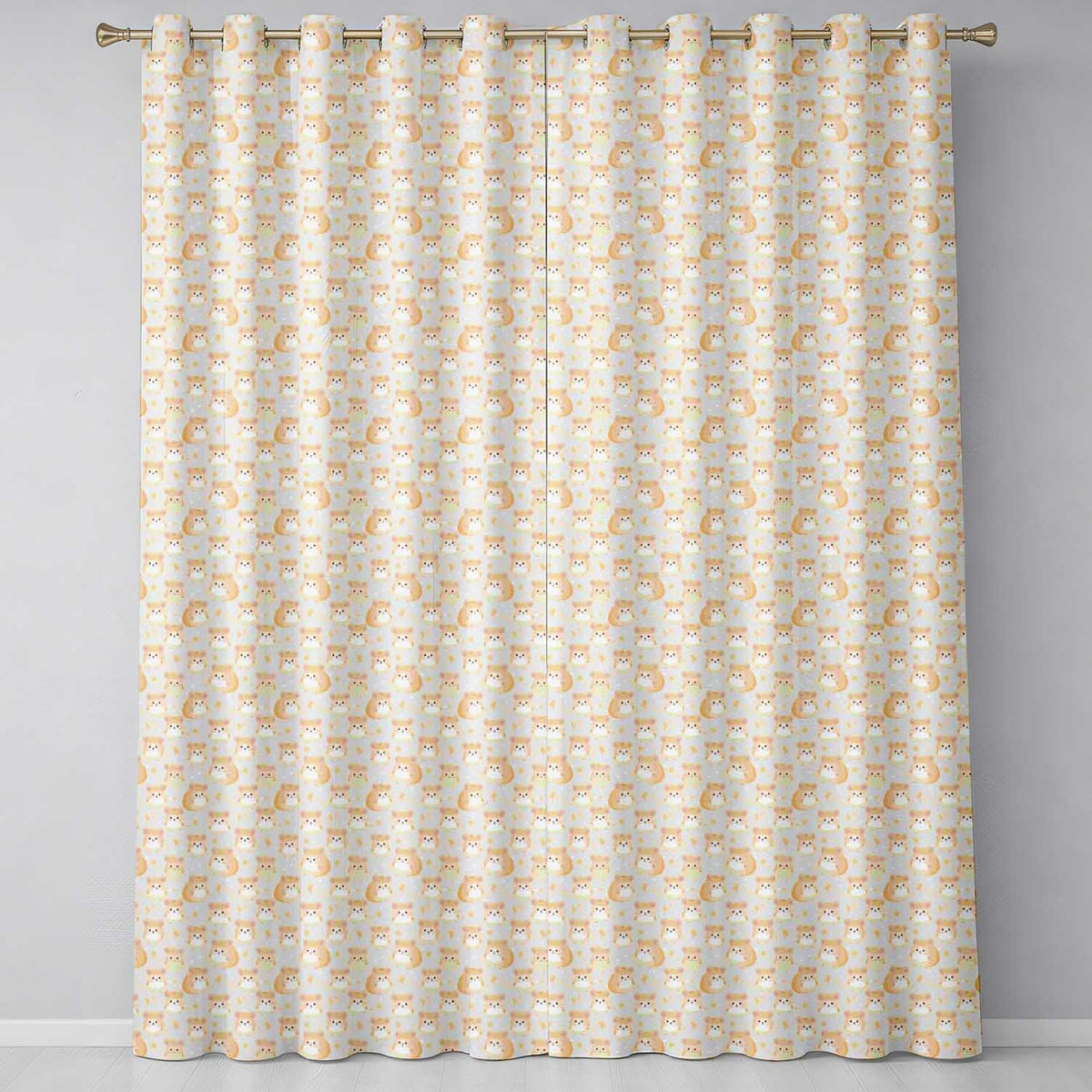 Soft Beige Hamster Autumn Leaf Seamless  Readymade Eyelet Ring Top Thermal 100% Blackout Curtains
