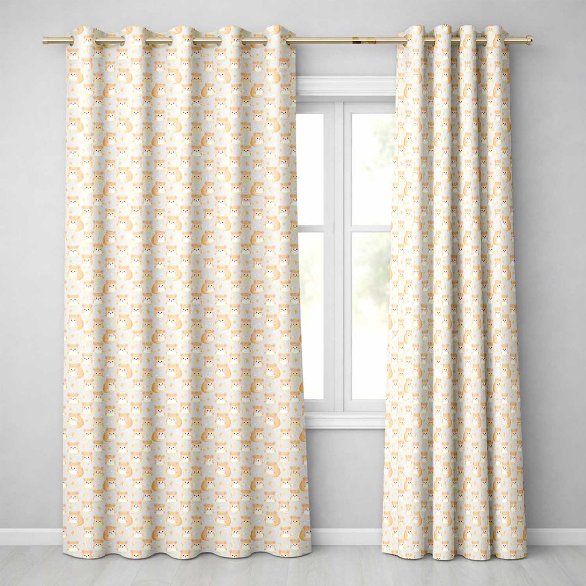 Soft Beige Hamster Autumn Leaf Seamless  Readymade Eyelet Ring Top Thermal 100% Blackout Curtains