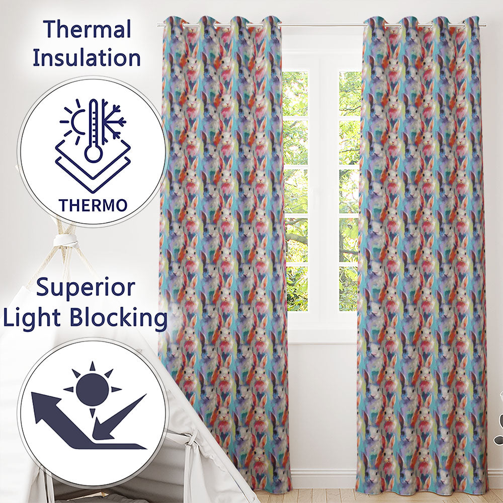 Watercolor Easter Bunny Botanical Seamless  Readymade Eyelet Ring Top Thermal 100% Blackout Curtains