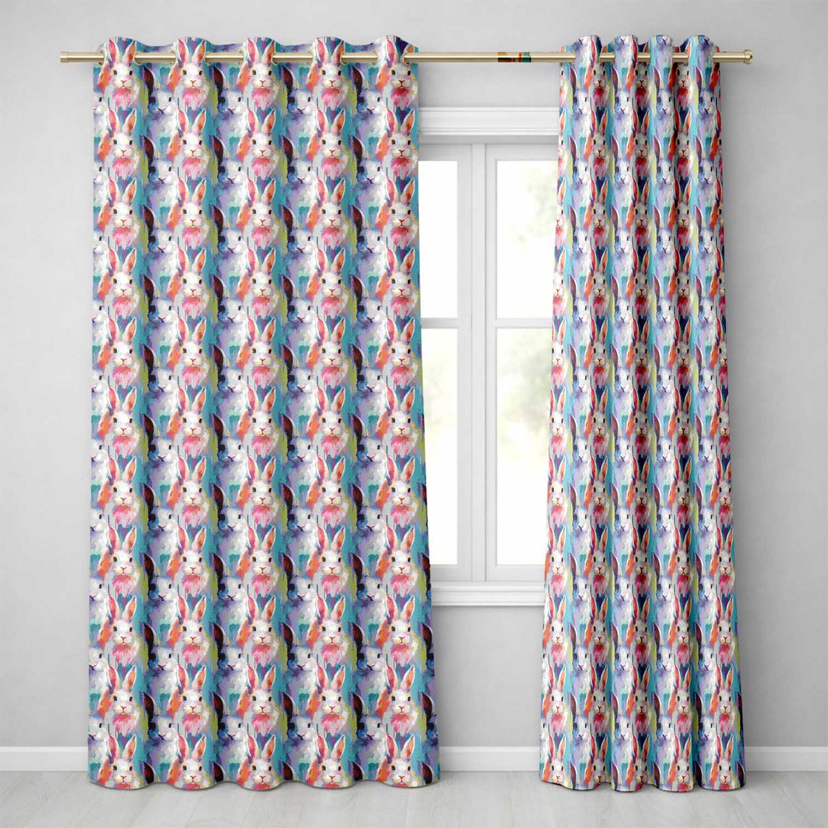 Watercolor Easter Bunny Botanical Seamless  Readymade Eyelet Ring Top Thermal 100% Blackout Curtains
