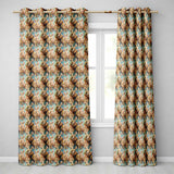 Vintage Style Brown Rabbit Garden Illustration Seamless  Readymade Eyelet Ring Top Thermal 100% Blackout Curtains