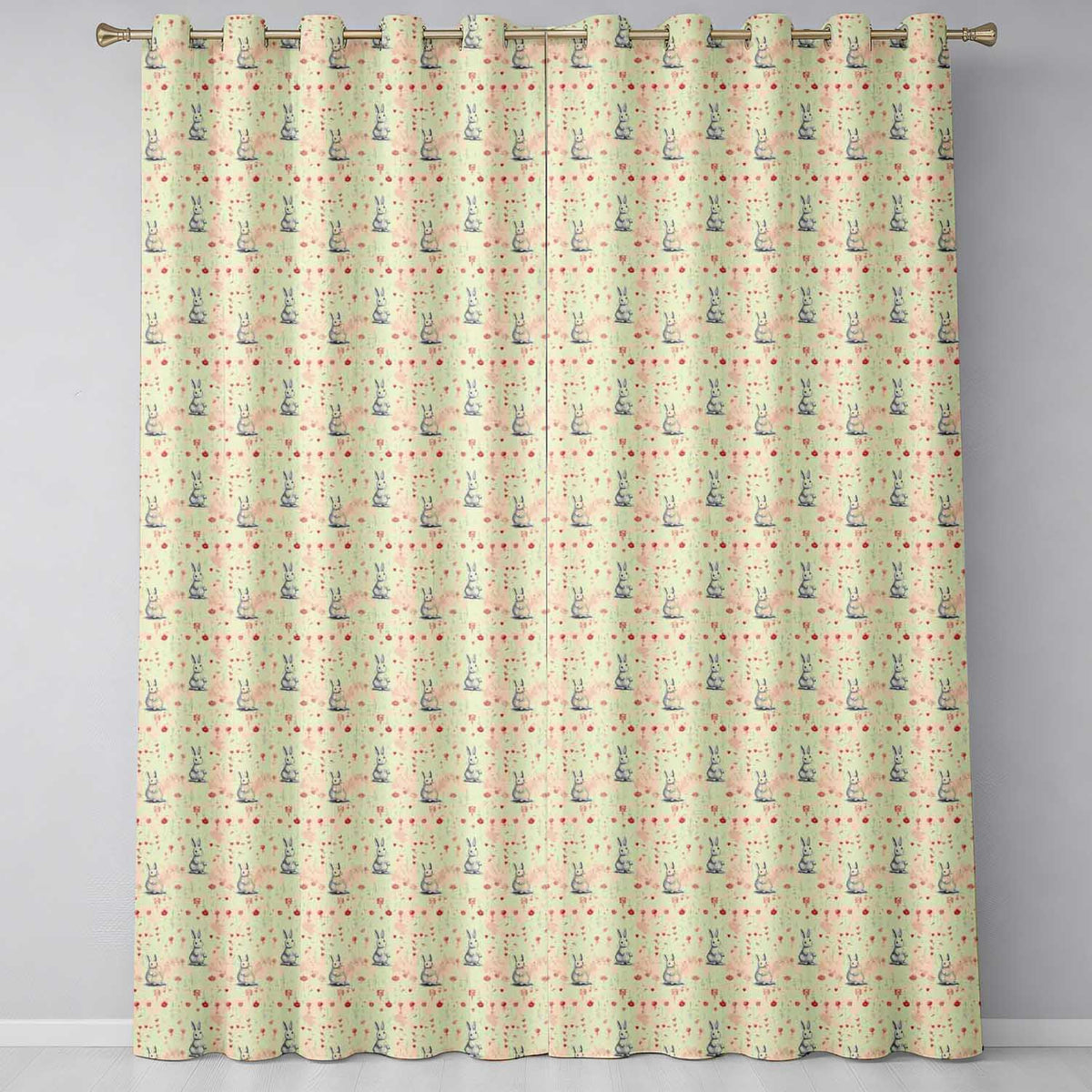 Delicate Grey Bunny Floral Hearts Vintage Seamless  Readymade Eyelet Ring Top Thermal 100% Blackout Curtains