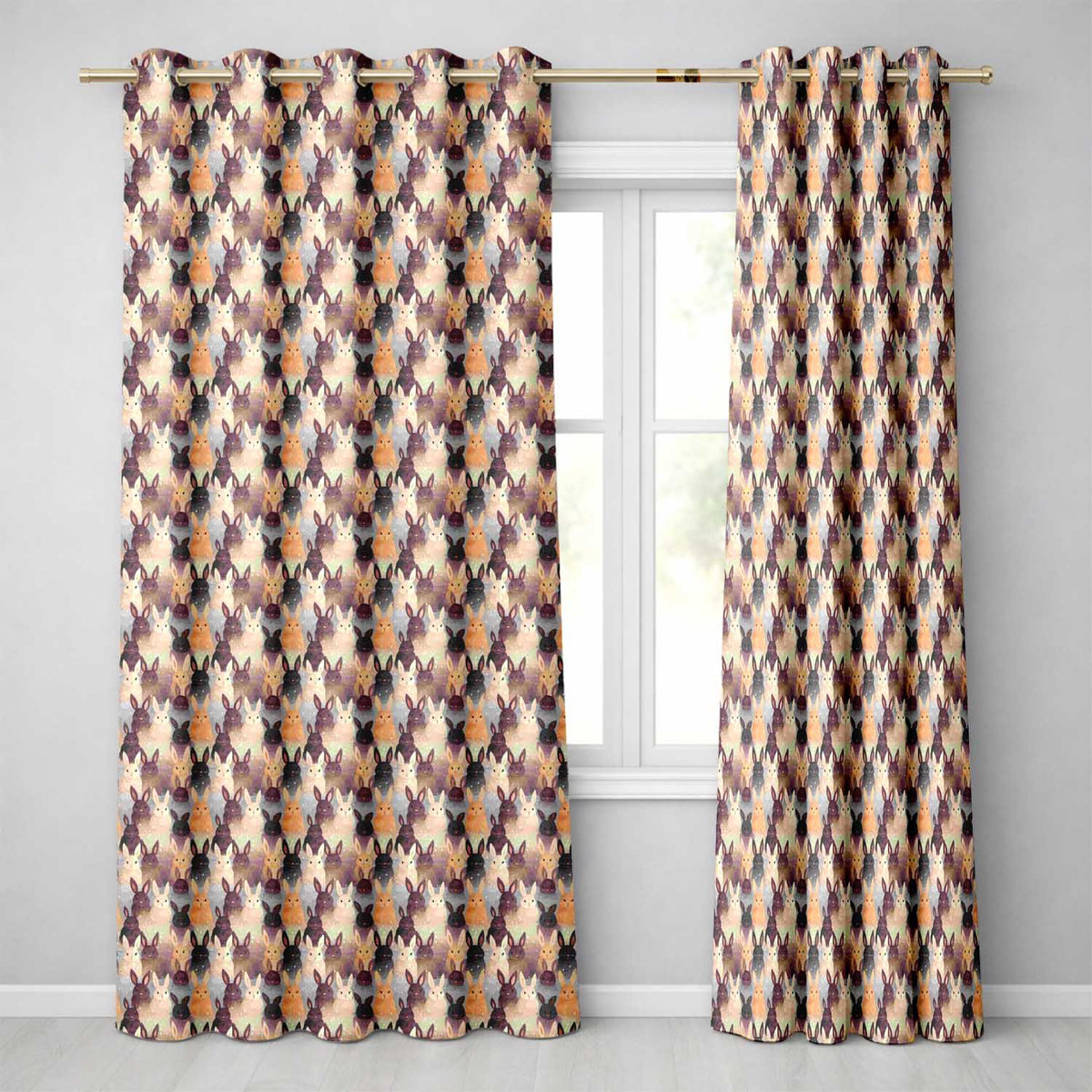 Mixed Color  Bunny Crowd Soft Texture Seamless  Readymade Eyelet Ring Top Thermal 100% Blackout Curtains