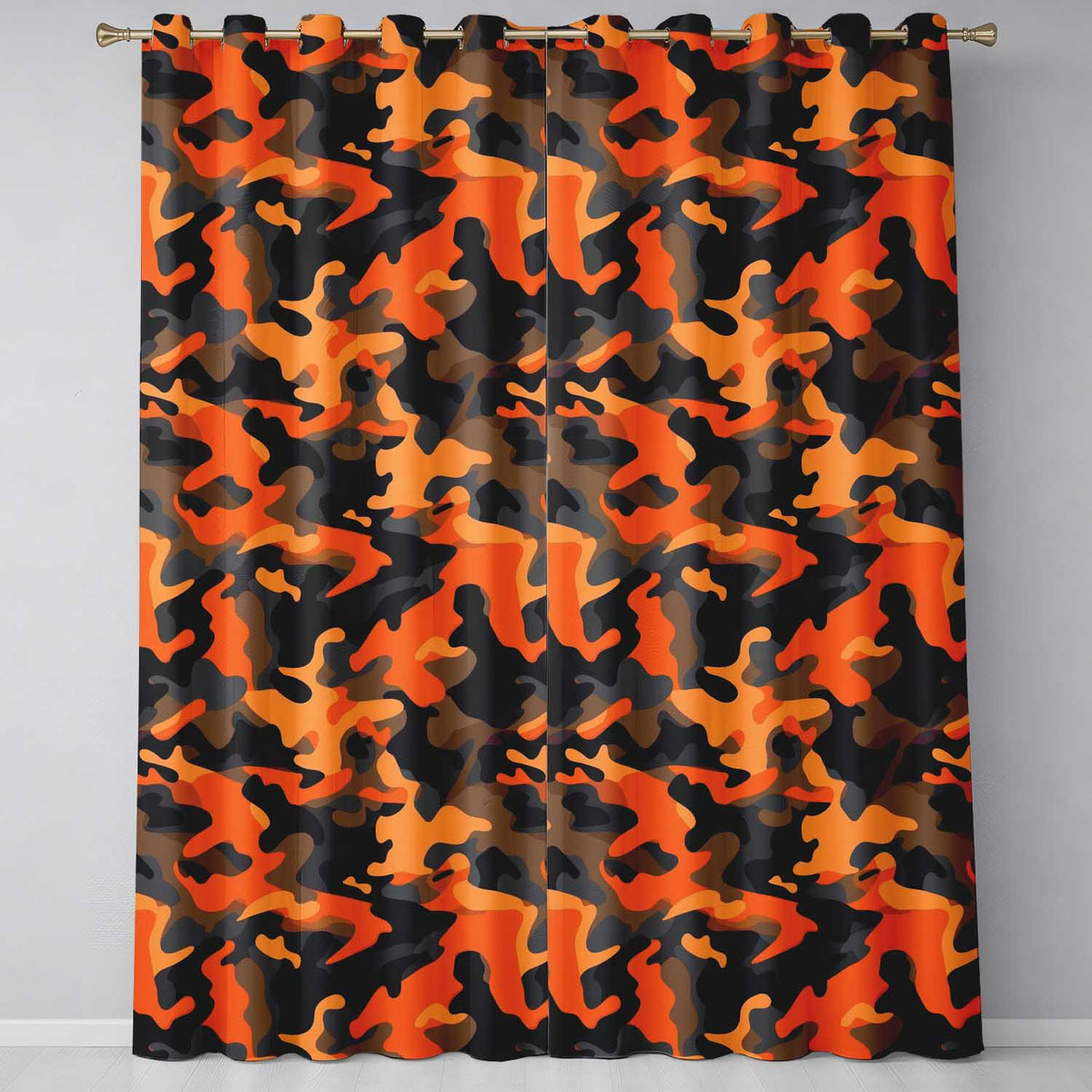 Orange Black Urban Camouflage Bold Seamless  Readymade Eyelet Ring Top Thermal 100% Blackout Curtains