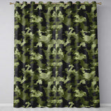 Rich Woodland Green Camouflage Seamless  Readymade Eyelet Ring Top Thermal 100% Blackout Curtains