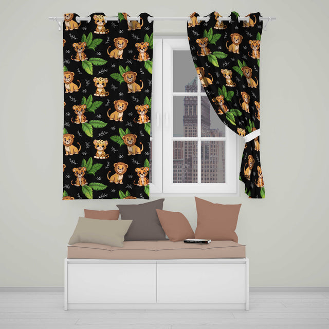 Jungle Animals Dark Background Seamless  Readymade Eyelet Ring Top Thermal 100% Blackout Curtains