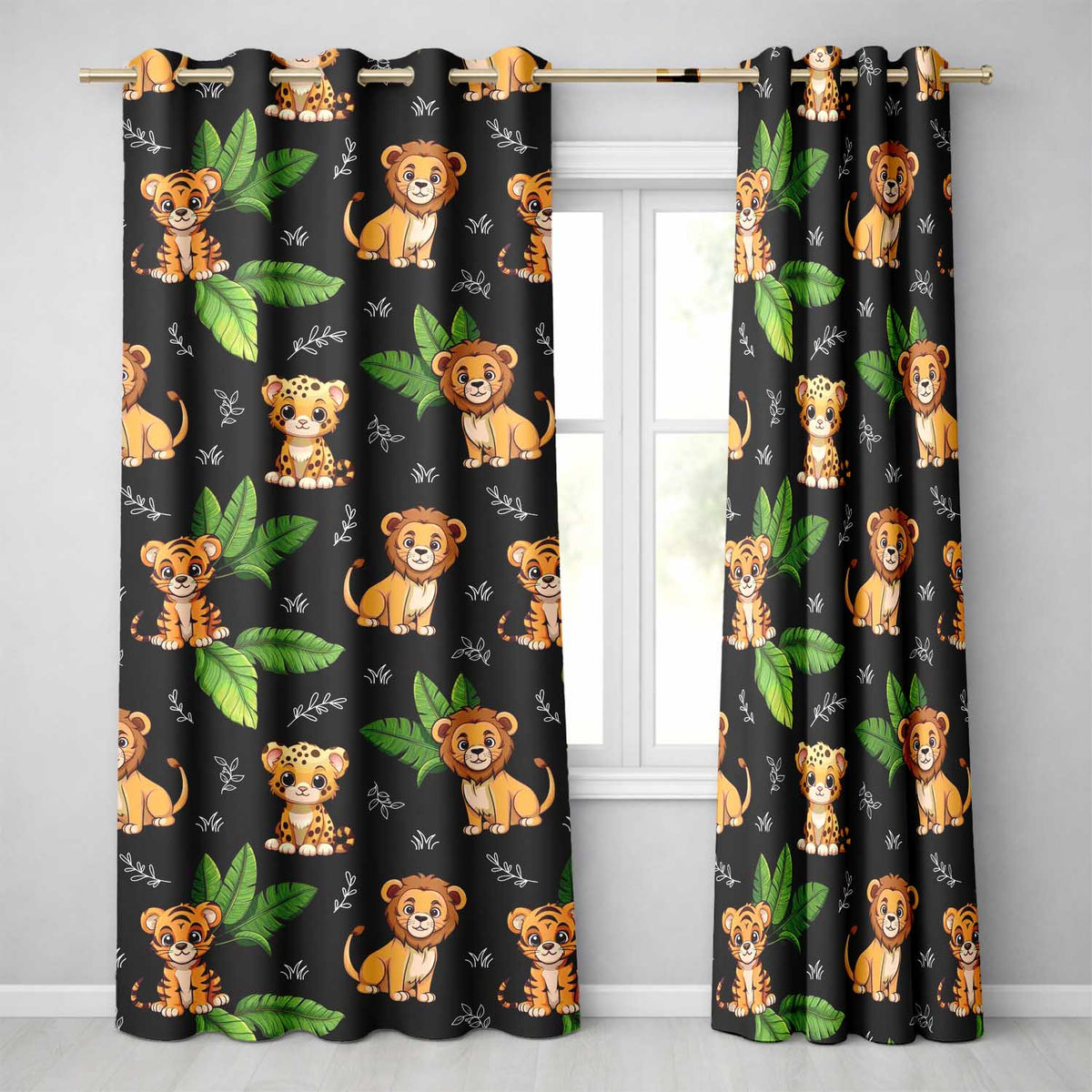 Jungle Animals Dark Background Seamless  Readymade Eyelet Ring Top Thermal 100% Blackout Curtains