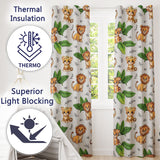 Jungle Animals Lion Tiger Leopard Neutral Background Tropical Leaves  Readymade Eyelet Ring Top Thermal 100% Blackout Curtains