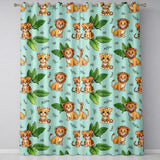 Jungle Animals Lion Tiger Leopard Teal Background Tropical Leaves  Readymade Eyelet Ring Top Thermal 100% Blackout Curtains