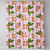 Jungle Animals Lion Tiger Leopard Pink Background Tropical Leaves  Readymade Eyelet Ring Top Thermal 100% Blackout Curtains