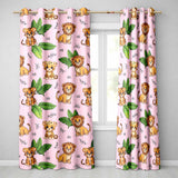Jungle Animals Lion Tiger Leopard Pink Background Tropical Leaves  Readymade Eyelet Ring Top Thermal 100% Blackout Curtains
