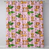 Jungle Animals Lion Tiger Leopard Blush Pink Background Tropical Leaves  Readymade Eyelet Ring Top Thermal 100% Blackout Curtains