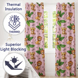 Jungle Animals Lion Tiger Leopard Blush Pink Background Tropical Leaves  Readymade Eyelet Ring Top Thermal 100% Blackout Curtains