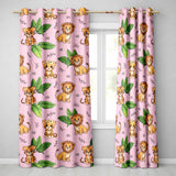 Jungle Animals Lion Tiger Leopard Blush Pink Background Tropical Leaves  Readymade Eyelet Ring Top Thermal 100% Blackout Curtains