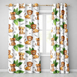 Jungle Animals Lion Tiger Leopard Grey Background Tropical Leaves  Readymade Eyelet Ring Top Thermal 100% Blackout Curtains