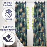 Dark Forest Moon Trees Starry Night Seamless  Readymade Eyelet Ring Top Thermal 100% Blackout Curtains